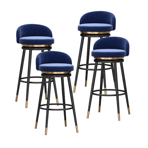 NMVAWIPT Drehbare Barhocker, 4er-Set, Moderner, Samtgepolsterter Stuhl Mit Metallfuß, Rückenlehne Und Fußstütze for Kücheninsel Und Esszimmer(Blue-Gold Leg,4 PCS) von NMVAWIPT