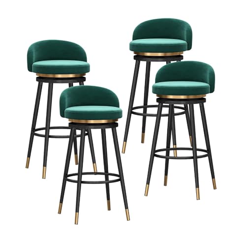 NMVAWIPT Drehbare Barhocker, 4er-Set, Moderner, Samtgepolsterter Stuhl Mit Metallfuß, Rückenlehne Und Fußstütze for Kücheninsel Und Esszimmer(Green-Gold Leg,4 PCS) von NMVAWIPT