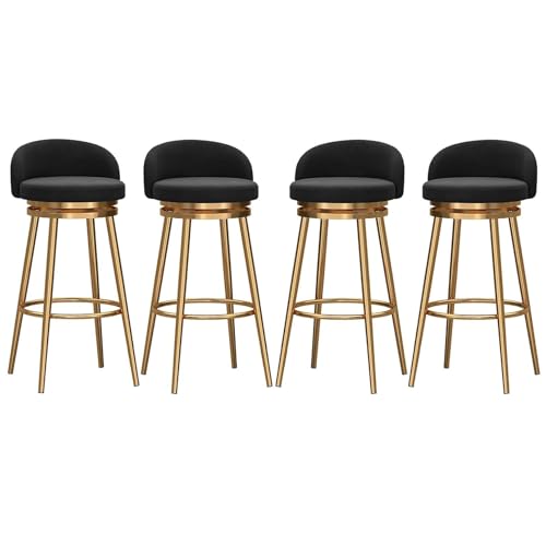 NMVAWIPT Drehbare Barhocker, 4er-Set Mit Samtpolsterung Und Goldenen Metallbeinen for Kücheninsel Oder Bartheke(Black,65cm) von NMVAWIPT