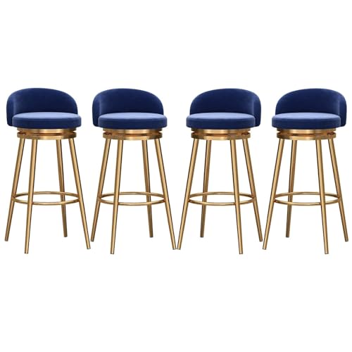 NMVAWIPT Drehbare Barhocker, 4er-Set Mit Samtpolsterung Und Goldenen Metallbeinen for Kücheninsel Oder Bartheke(Blue,75cm) von NMVAWIPT