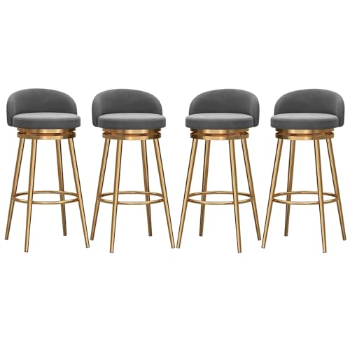 NMVAWIPT Drehbare Barhocker, 4er-Set Mit Samtpolsterung Und Goldenen Metallbeinen for Kücheninsel Oder Bartheke(Gray,65cm) von NMVAWIPT