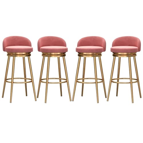 NMVAWIPT Drehbare Barhocker, 4er-Set Mit Samtpolsterung Und Goldenen Metallbeinen for Kücheninsel Oder Bartheke(Pink,65cm) von NMVAWIPT