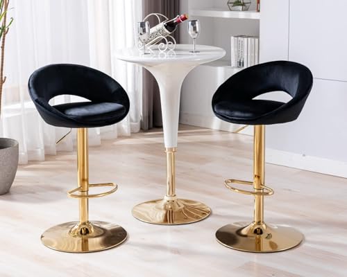 NMVAWIPT Drehbare Barhocker Aus Samt, 2er-Set, Höhenverstellbar, 61–83,8 cm, for Kücheninsel, Hausbar(Black-Adjustable Height) von NMVAWIPT