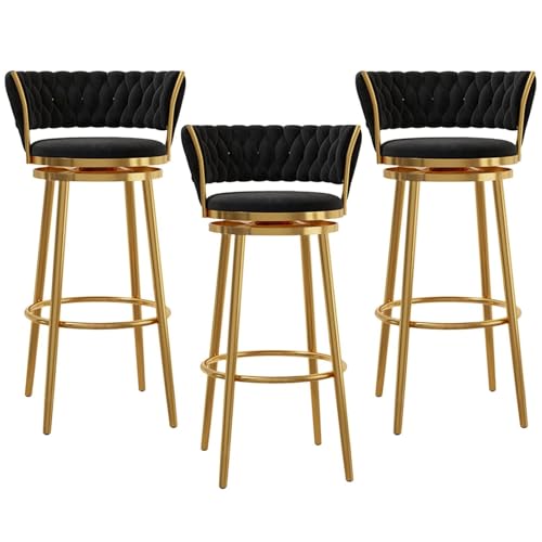NMVAWIPT Drehbare Barhocker Aus Samt Mit Gewebter Rückenlehne, Stühle In Thekenhöhe Mit Metallrahmen for Kücheninsel, Hausbar Und Esszimmer(Black -3pcs,65cm) von NMVAWIPT