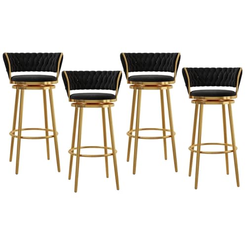 NMVAWIPT Drehbare Barhocker Aus Samt Mit Gewebter Rückenlehne, Stühle In Thekenhöhe Mit Metallrahmen for Kücheninsel, Hausbar Und Esszimmer(Black -4pcs,75cm) von NMVAWIPT