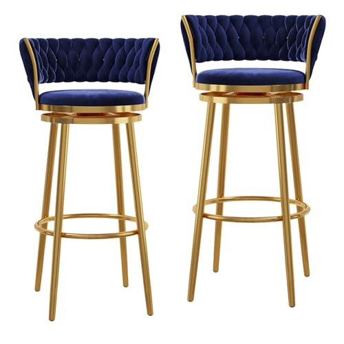 NMVAWIPT Drehbare Barhocker Aus Samt Mit Gewebter Rückenlehne, Stühle In Thekenhöhe Mit Metallrahmen for Kücheninsel, Hausbar Und Esszimmer(Blue -2pcs,65cm) von NMVAWIPT