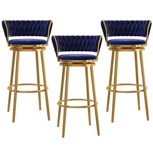 NMVAWIPT Drehbare Barhocker Aus Samt Mit Gewebter Rückenlehne, Stühle In Thekenhöhe Mit Metallrahmen for Kücheninsel, Hausbar Und Esszimmer(Blue -3pcs,75cm) von NMVAWIPT