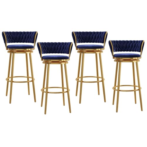 NMVAWIPT Drehbare Barhocker Aus Samt Mit Gewebter Rückenlehne, Stühle In Thekenhöhe Mit Metallrahmen for Kücheninsel, Hausbar Und Esszimmer(Blue -4pcs,65cm) von NMVAWIPT