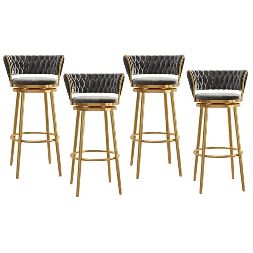 NMVAWIPT Drehbare Barhocker Aus Samt Mit Gewebter Rückenlehne, Stühle In Thekenhöhe Mit Metallrahmen for Kücheninsel, Hausbar Und Esszimmer(Gray -4pcs,65cm) von NMVAWIPT