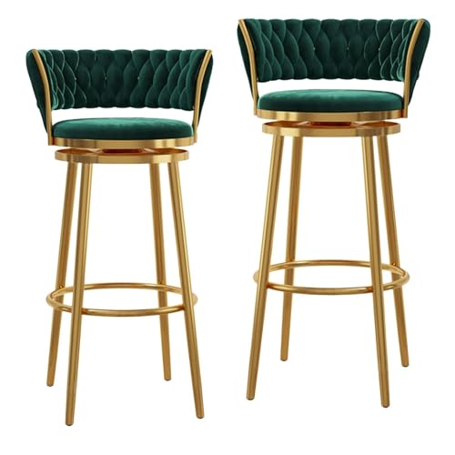 NMVAWIPT Drehbare Barhocker Aus Samt Mit Gewebter Rückenlehne, Stühle In Thekenhöhe Mit Metallrahmen for Kücheninsel, Hausbar Und Esszimmer(Green-2pcs,75cm) von NMVAWIPT