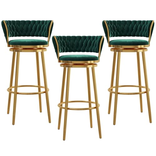 NMVAWIPT Drehbare Barhocker Aus Samt Mit Gewebter Rückenlehne, Stühle In Thekenhöhe Mit Metallrahmen for Kücheninsel, Hausbar Und Esszimmer(Green-3pcs,75cm) von NMVAWIPT