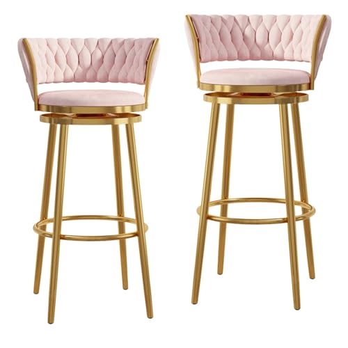 NMVAWIPT Drehbare Barhocker Aus Samt Mit Gewebter Rückenlehne, Stühle In Thekenhöhe Mit Metallrahmen for Kücheninsel, Hausbar Und Esszimmer(Pink -2pcs,65cm) von NMVAWIPT