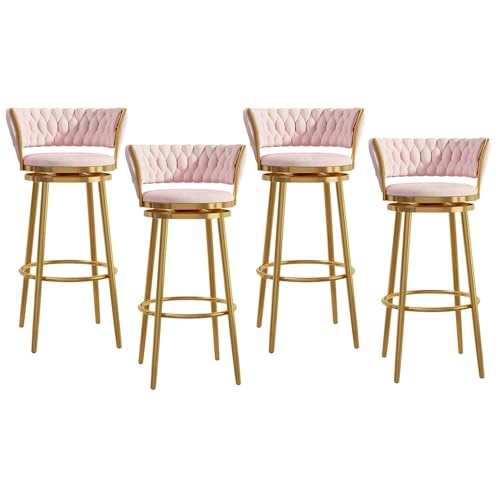 NMVAWIPT Drehbare Barhocker Aus Samt Mit Gewebter Rückenlehne, Stühle In Thekenhöhe Mit Metallrahmen for Kücheninsel, Hausbar Und Esszimmer(Pink -4pcs,65cm) von NMVAWIPT