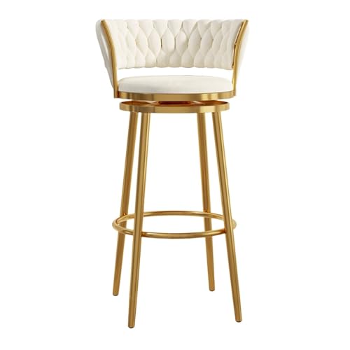 NMVAWIPT Drehbare Barhocker Aus Samt Mit Gewebter Rückenlehne, Stühle In Thekenhöhe Mit Metallrahmen for Kücheninsel, Hausbar Und Esszimmer(White -1pcs,75cm) von NMVAWIPT