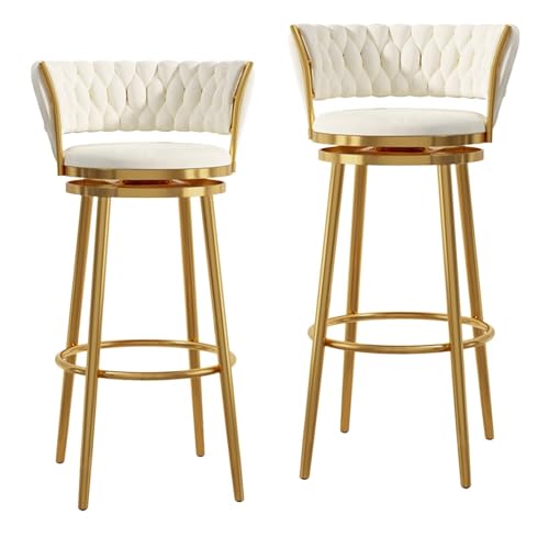 NMVAWIPT Drehbare Barhocker Aus Samt Mit Gewebter Rückenlehne, Stühle In Thekenhöhe Mit Metallrahmen for Kücheninsel, Hausbar Und Esszimmer(White -2pcs,75cm) von NMVAWIPT
