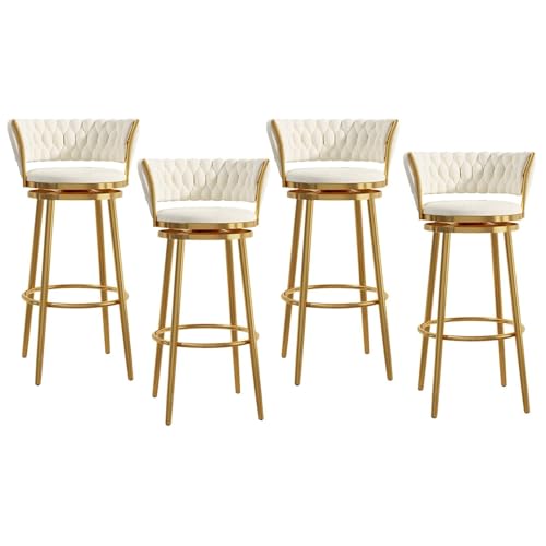NMVAWIPT Drehbare Barhocker Aus Samt Mit Gewebter Rückenlehne, Stühle In Thekenhöhe Mit Metallrahmen for Kücheninsel, Hausbar Und Esszimmer(White -4pcs,65cm) von NMVAWIPT