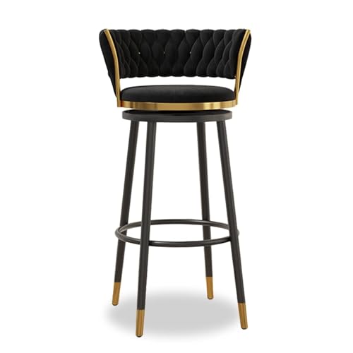 Drehbare Barhocker Aus Samt Mit Niedriger Rückenlehne – Thekenstühle Mit Metallfuß for Kücheninsel, Hausbar Und Esszimmer(Black Legs- 1pcs,65cm) von NMVAWIPT