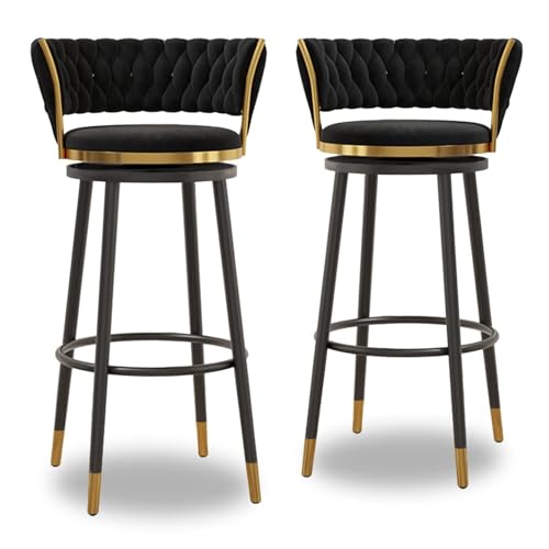 Drehbare Barhocker Aus Samt Mit Niedriger Rückenlehne – Thekenstühle Mit Metallfuß for Kücheninsel, Hausbar Und Esszimmer(Black Legs- 2pcs,65cm) von NMVAWIPT