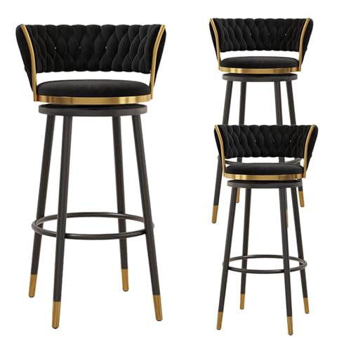 Drehbare Barhocker Aus Samt Mit Niedriger Rückenlehne – Thekenstühle Mit Metallfuß for Kücheninsel, Hausbar Und Esszimmer(Black Legs- 3pcs,65cm) von NMVAWIPT