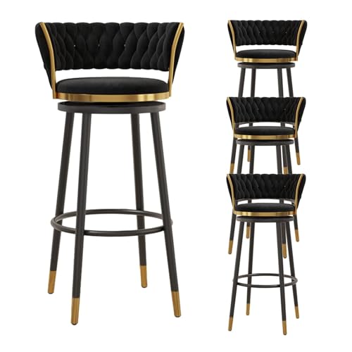 NMVAWIPT Drehbare Barhocker Aus Samt Mit Niedriger Rückenlehne – Thekenstühle Mit Metallfuß for Kücheninsel, Hausbar Und Esszimmer(Black Legs- 4pcs,75cm) von NMVAWIPT
