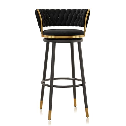 NMVAWIPT Drehbare Barhocker Aus Samt Mit Rückenlehne, Stühle Mit Metallrahmen Und Thekenhöhe for Kücheninsel, Hausbar Und Esszimmer(Black,1 PCS-75cm(29.5'')) von NMVAWIPT