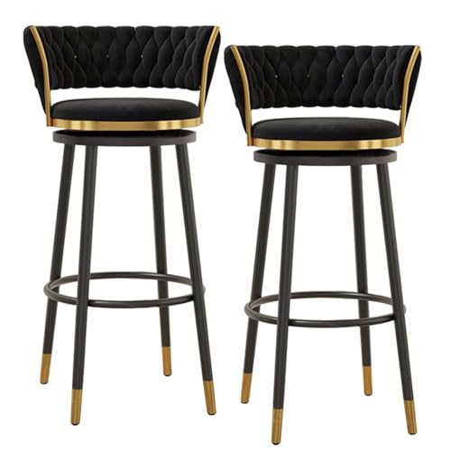 NMVAWIPT Drehbare Barhocker Aus Samt Mit Rückenlehne, Stühle Mit Metallrahmen Und Thekenhöhe for Kücheninsel, Hausbar Und Esszimmer(Black,2 PCS-65cm(25.6'')) von NMVAWIPT