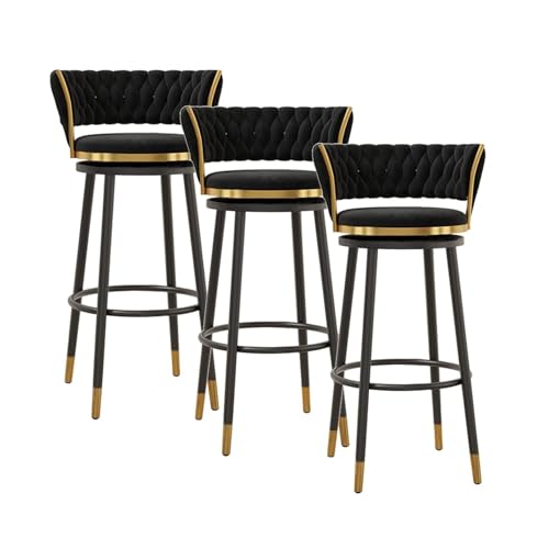 NMVAWIPT Drehbare Barhocker Aus Samt Mit Rückenlehne, Stühle Mit Metallrahmen Und Thekenhöhe for Kücheninsel, Hausbar Und Esszimmer(Black,3 PCS-65cm(25.6'')) von NMVAWIPT