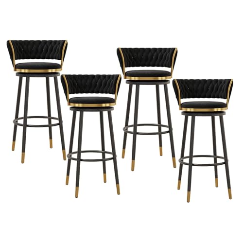 NMVAWIPT Drehbare Barhocker Aus Samt Mit Rückenlehne, Stühle Mit Metallrahmen Und Thekenhöhe for Kücheninsel, Hausbar Und Esszimmer(Black,4 PCS-75cm(29.5'')) von NMVAWIPT