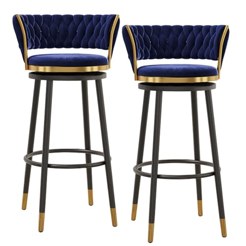 NMVAWIPT Drehbare Barhocker Aus Samt Mit Rückenlehne, Stühle Mit Metallrahmen Und Thekenhöhe for Kücheninsel, Hausbar Und Esszimmer(Blue,2 PCS-65cm(25.6'')) von NMVAWIPT