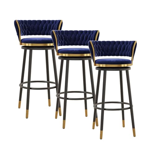 NMVAWIPT Drehbare Barhocker Aus Samt Mit Rückenlehne, Stühle Mit Metallrahmen Und Thekenhöhe for Kücheninsel, Hausbar Und Esszimmer(Blue,3 PCS-75cm(29.5'')) von NMVAWIPT