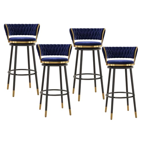 NMVAWIPT Drehbare Barhocker Aus Samt Mit Rückenlehne, Stühle Mit Metallrahmen Und Thekenhöhe for Kücheninsel, Hausbar Und Esszimmer(Blue,4 PCS-65cm(25.6'')) von NMVAWIPT