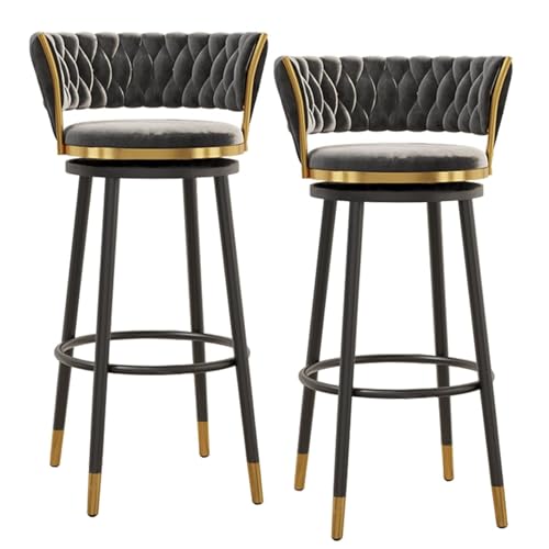 NMVAWIPT Drehbare Barhocker Aus Samt Mit Rückenlehne, Stühle Mit Metallrahmen Und Thekenhöhe for Kücheninsel, Hausbar Und Esszimmer(Gray,2 PCS-75cm(29.5'')) von NMVAWIPT