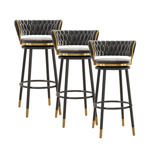 NMVAWIPT Drehbare Barhocker Aus Samt Mit Rückenlehne, Stühle Mit Metallrahmen Und Thekenhöhe for Kücheninsel, Hausbar Und Esszimmer(Gray,3 PCS-75cm(29.5'')) von NMVAWIPT