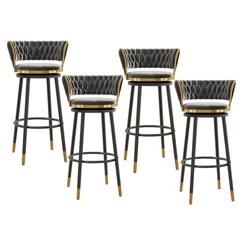 NMVAWIPT Drehbare Barhocker Aus Samt Mit Rückenlehne, Stühle Mit Metallrahmen Und Thekenhöhe for Kücheninsel, Hausbar Und Esszimmer(Gray,4 PCS-65cm(25.6'')) von NMVAWIPT