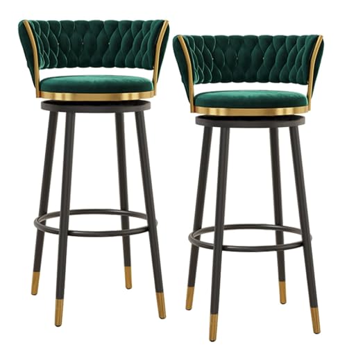 NMVAWIPT Drehbare Barhocker Aus Samt Mit Rückenlehne, Stühle Mit Metallrahmen Und Thekenhöhe for Kücheninsel, Hausbar Und Esszimmer(Green,2 PCS-65cm(25.6'')) von NMVAWIPT