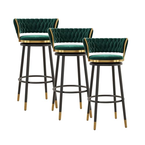 NMVAWIPT Drehbare Barhocker Aus Samt Mit Rückenlehne, Stühle Mit Metallrahmen Und Thekenhöhe for Kücheninsel, Hausbar Und Esszimmer(Green,3 PCS-75cm(29.5'')) von NMVAWIPT