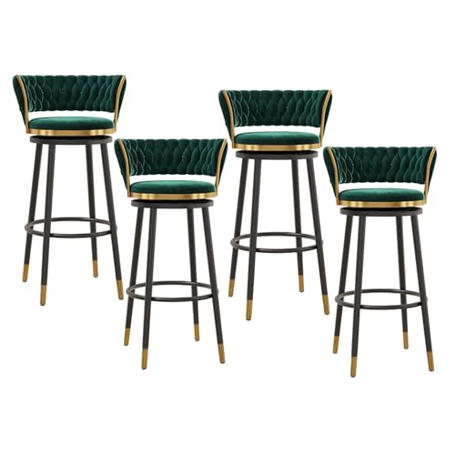 NMVAWIPT Drehbare Barhocker Aus Samt Mit Rückenlehne, Stühle Mit Metallrahmen Und Thekenhöhe for Kücheninsel, Hausbar Und Esszimmer(Green,4 PCS-75cm(29.5'')) von NMVAWIPT