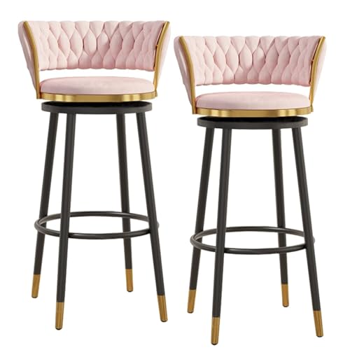 NMVAWIPT Drehbare Barhocker Aus Samt Mit Rückenlehne, Stühle Mit Metallrahmen Und Thekenhöhe for Kücheninsel, Hausbar Und Esszimmer(Pink,2 PCS-65cm(25.6'')) von NMVAWIPT