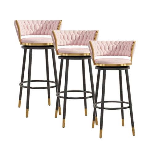 NMVAWIPT Drehbare Barhocker Aus Samt Mit Rückenlehne, Stühle Mit Metallrahmen Und Thekenhöhe for Kücheninsel, Hausbar Und Esszimmer(Pink,3 PCS-65cm(25.6'')) von NMVAWIPT