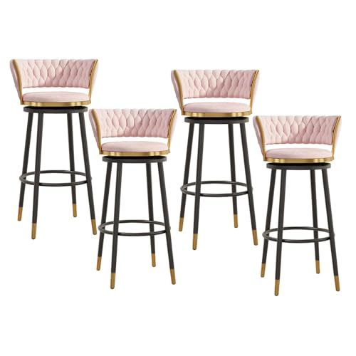 NMVAWIPT Drehbare Barhocker Aus Samt Mit Rückenlehne, Stühle Mit Metallrahmen Und Thekenhöhe for Kücheninsel, Hausbar Und Esszimmer(Pink,4 PCS-65cm(25.6'')) von NMVAWIPT