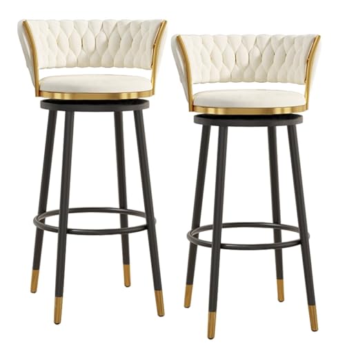 NMVAWIPT Drehbare Barhocker Aus Samt Mit Rückenlehne, Stühle Mit Metallrahmen Und Thekenhöhe for Kücheninsel, Hausbar Und Esszimmer(White,2 PCS-65cm(25.6'')) von NMVAWIPT
