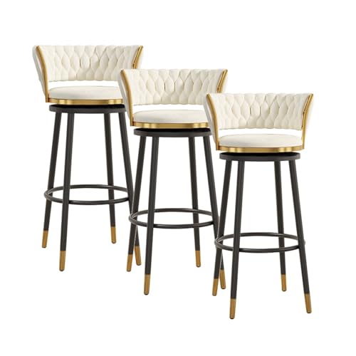 NMVAWIPT Drehbare Barhocker Aus Samt Mit Rückenlehne, Stühle Mit Metallrahmen Und Thekenhöhe for Kücheninsel, Hausbar Und Esszimmer(White,3 PCS-75cm(29.5'')) von NMVAWIPT