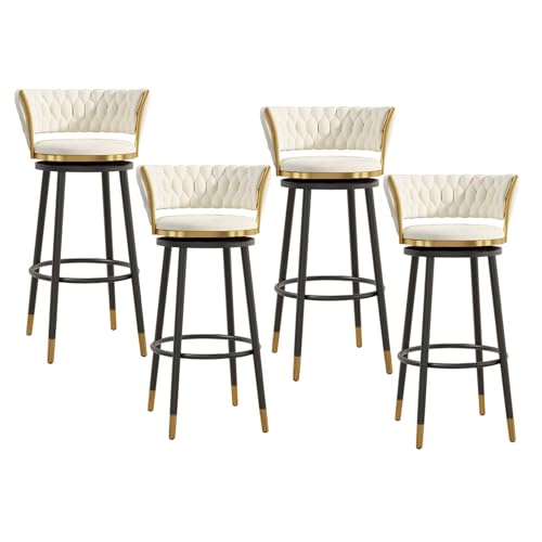 NMVAWIPT Drehbare Barhocker Aus Samt Mit Rückenlehne, Stühle Mit Metallrahmen Und Thekenhöhe for Kücheninsel, Hausbar Und Esszimmer(White,4 PCS-65cm(25.6'')) von NMVAWIPT