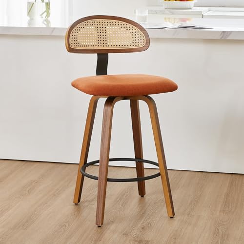 NMVAWIPT Drehbare Barhocker Mit Rattan-Rückenlehne, 2er-Set, 26 Zoll Gepolsterter Sitz, Mid Century Modern Holzrahmen(Brown,Set of 1) von NMVAWIPT