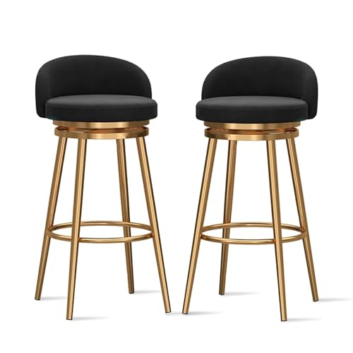 NMVAWIPT Drehbare Barhocker Mit Rückenlehne, Moderne Stühle Mit Samtpolsterung Und Goldenen Metallbeinen In Thekenhöhe for Küche, Bar, Café(Black,2PCS) von NMVAWIPT