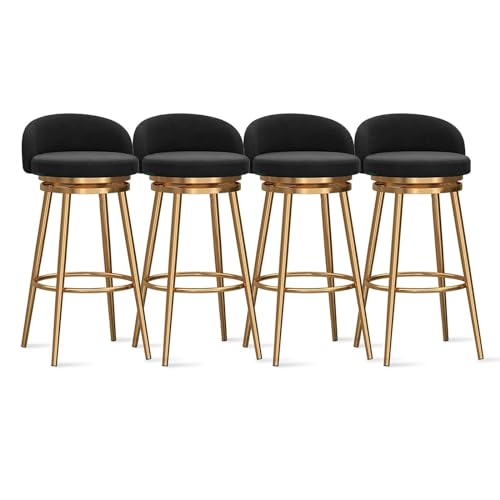 NMVAWIPT Drehbare Barhocker Mit Rückenlehne, Moderne Stühle Mit Samtpolsterung Und Goldenen Metallbeinen In Thekenhöhe for Küche, Bar, Café(Black,4PCS) von NMVAWIPT