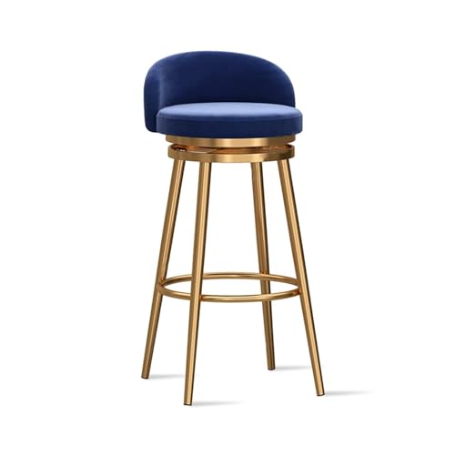NMVAWIPT Drehbare Barhocker Mit Rückenlehne, Moderne Stühle Mit Samtpolsterung Und Goldenen Metallbeinen In Thekenhöhe for Küche, Bar, Café(Blue,1PCS) von NMVAWIPT