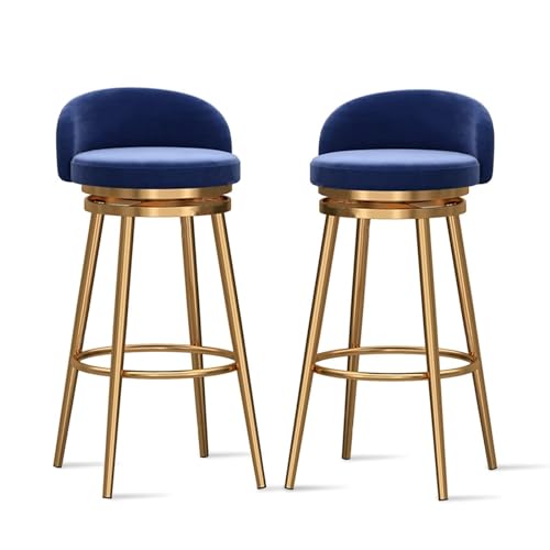 NMVAWIPT Drehbare Barhocker Mit Rückenlehne, Moderne Stühle Mit Samtpolsterung Und Goldenen Metallbeinen In Thekenhöhe for Küche, Bar, Café(Blue,2PCS) von NMVAWIPT