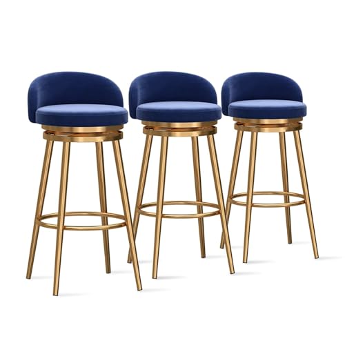 NMVAWIPT Drehbare Barhocker Mit Rückenlehne, Moderne Stühle Mit Samtpolsterung Und Goldenen Metallbeinen In Thekenhöhe for Küche, Bar, Café(Blue,3PCS) von NMVAWIPT