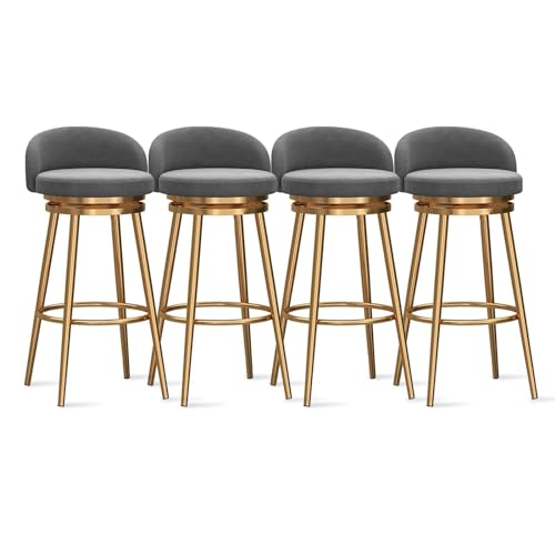 NMVAWIPT Drehbare Barhocker Mit Rückenlehne, Moderne Stühle Mit Samtpolsterung Und Goldenen Metallbeinen In Thekenhöhe for Küche, Bar, Café(Gray,4PCS) von NMVAWIPT